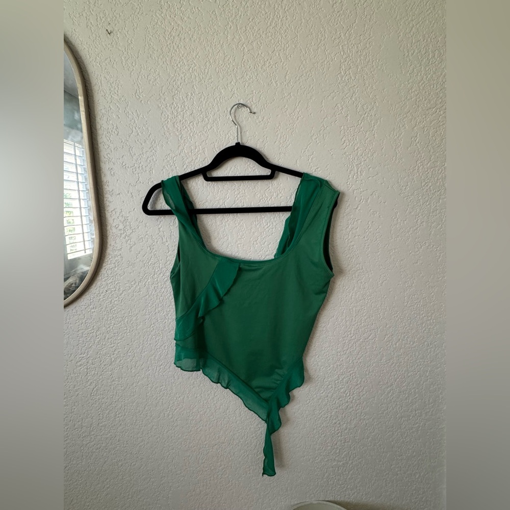 Green Asymmetrical Flutter Sleeve Tank